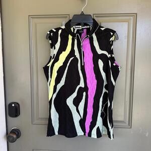 Jamie Sadock Signature‎ Womens Crinkle Sleeveless Polo Top Snazzy Abstract Small